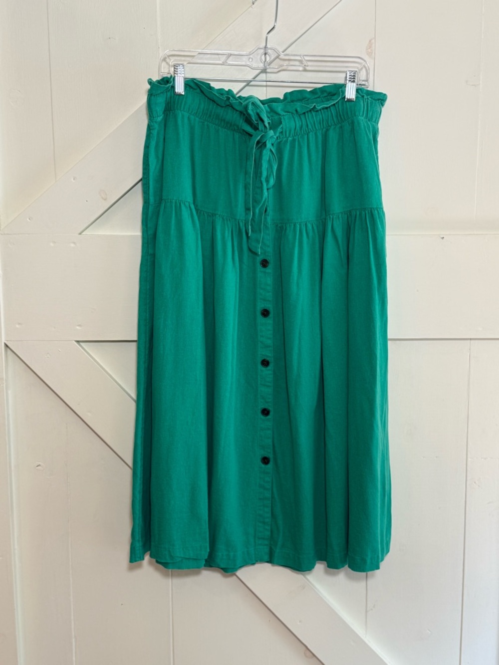 Universal Thread Large Green Linen Blend Tiered Maxi Skirt Button Front Pockets